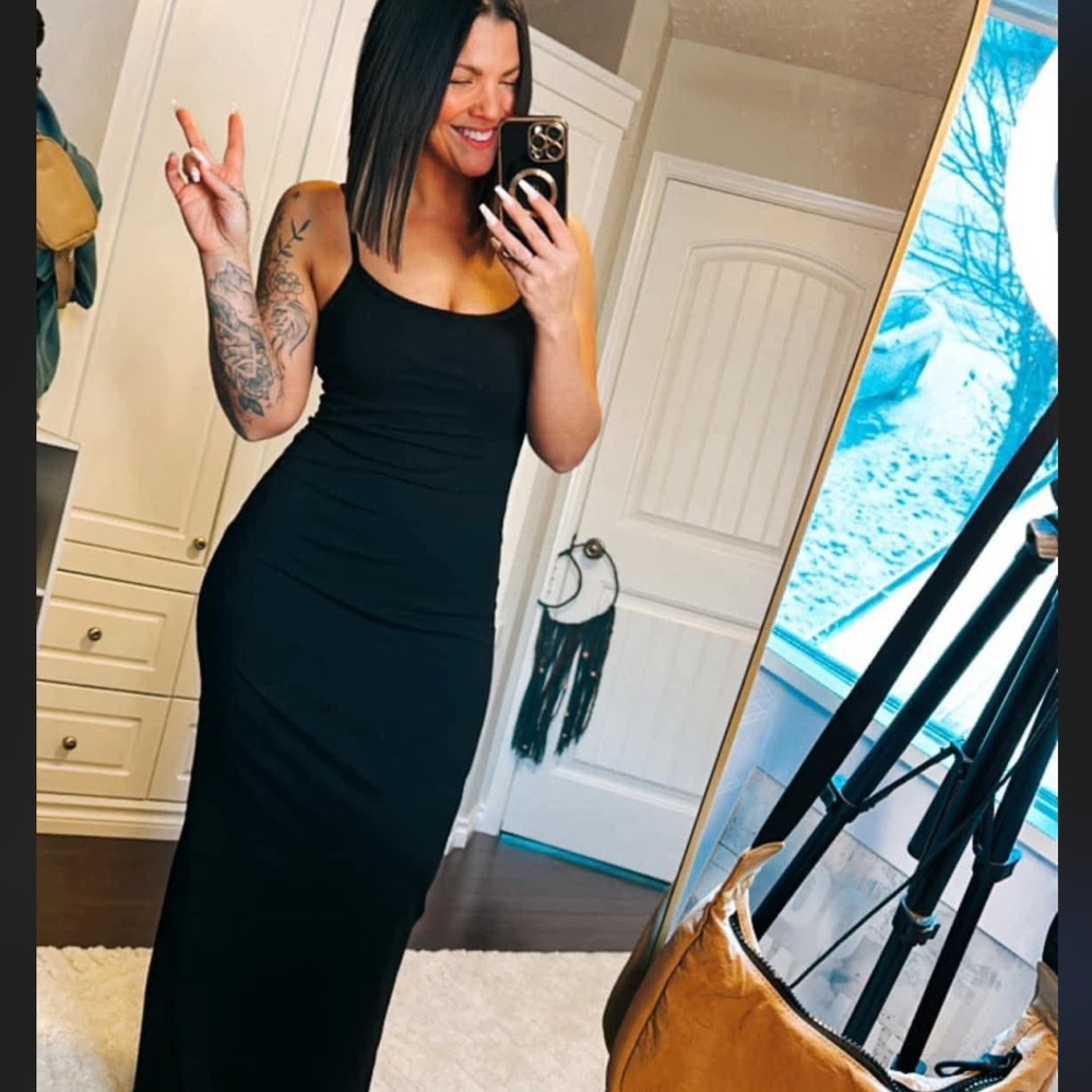ZYIA Black Spaghetti Strap Bodycon Maxi Dress